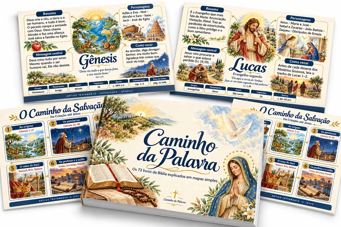 Guia Caminho da Palavra com os mapas de Gênesis, Lucas e a linha do tempo